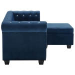 Divano Chesterfield a L in Velluto 199x142x72 cm Blu