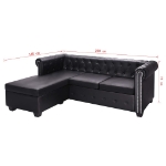 Divano Chesterfield a L in Finta Pelle Nero