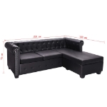 Divano Chesterfield a L in Similpelle Nero