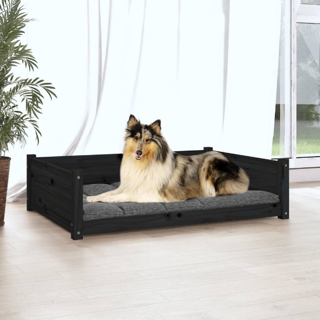 Cuccia per Cani Nera 95,5x65,5x28cm in Legno Massello di Pino