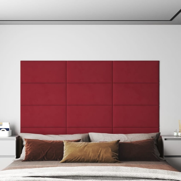 Pannelli Murali 12 pz Rosso Vino 60x30 cm Velluto 2,16 m²