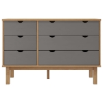 Cassettiera Marrone Grigia 113,5x39,5x73 cm Legno Massello Pino