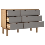 Cassettiera Marrone Grigia 113,5x39,5x73 cm Legno Massello Pino