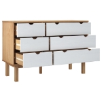 Cassettiera Marrone Bianca 113,5x39,5x73 cm Legno Massello Pino