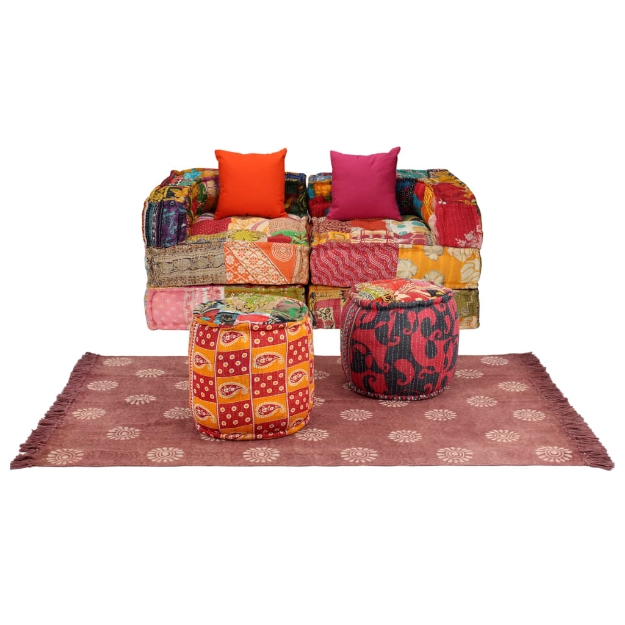 Set Divano Modulare 9 pz in Tessuto Motivo Patchwork