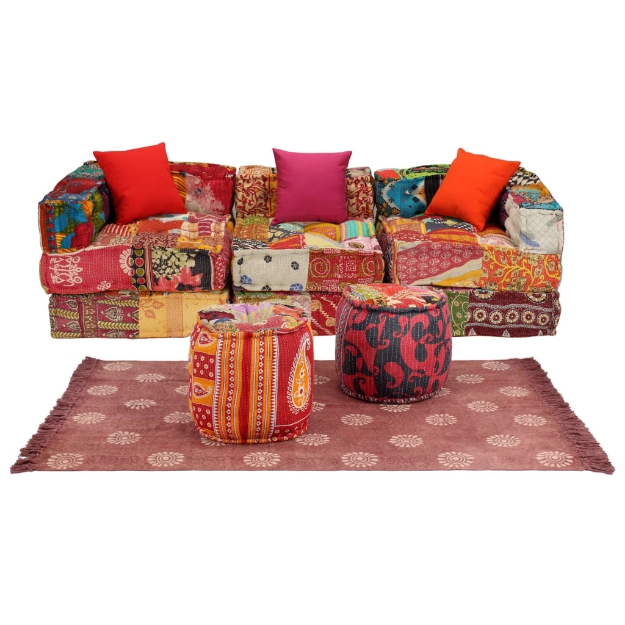Set Divano Modulare 12 pz in Tessuto Motivo Patchwork