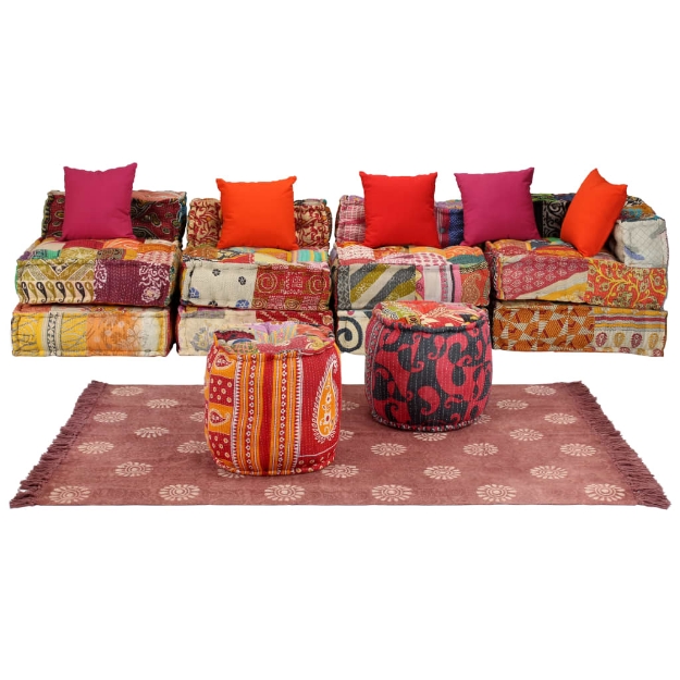 Set Divano Modulare 16 pz in Tessuto Motivo Patchwork