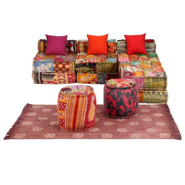 Set Divano Modulare 14 pz in Tessuto Motivo Patchwork