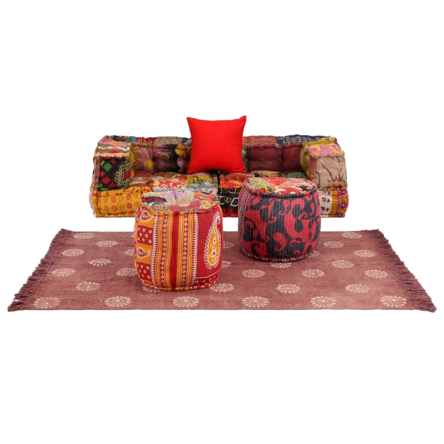 Set Divano Modulare 6 pz in Tessuto Motivo Patchwork