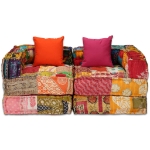 Set Divano Modulare 9 pz in Tessuto Motivo Patchwork