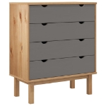 Cassettiera Marrone e Grigia 76,5x39,5x90cm Legno Massello Pino