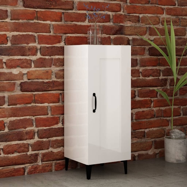 Credenza Bianco Lucido 34,5x34x90 cm in Legno Multistrato