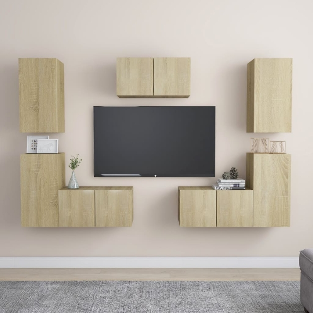 Set Porta TV 7 pz Rovere Sonoma in Truciolato