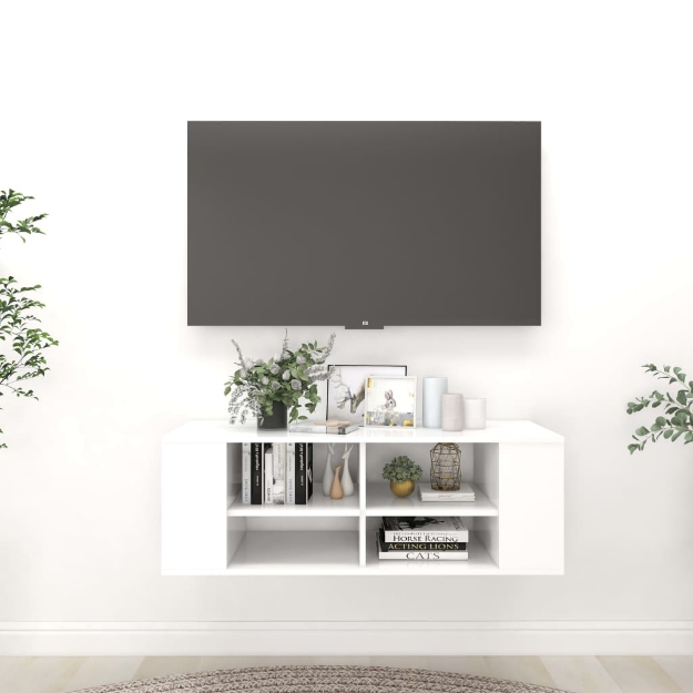 Armadietto TV da Parete Bianco 102x35x35cm in Legno Multistrato