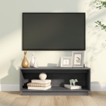 Mobile Porta TV Grigio 90x35x35 cm in Legno Massello di Pino