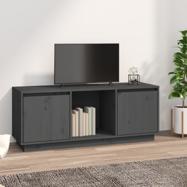 Mobile Porta TV Grigio 110,5x35x44 cm in Legno Massello di Pino