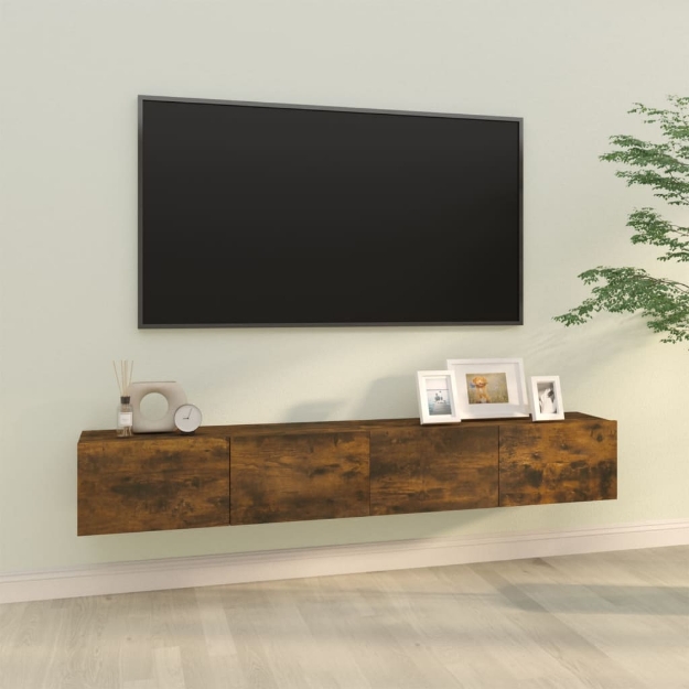 Mobili TV da Parete 2pz Rovere Fumo 100x30x30 Legno Multistrato