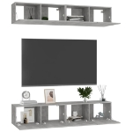 Mobili TV 4 pz Grigio Cemento 80x30x30 cm in Truciolato