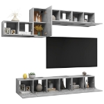 Set Porta TV 7 pz Grigio Cemento in Truciolato