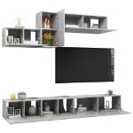 Set Porta TV 6 pz Grigio Cemento in Truciolato