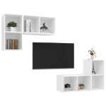 Mobili TV a Parete 4 pz Bianco in Legno Multistrato