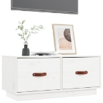 Mobile Porta TV Bianco 80x34x35 cm in Legno Massello di Pino