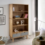 Libreria con 2 Cassetti Marrone e Grigia Legno Massello di Pino