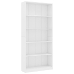 Libreria a 5 Ripiani Bianca 80x24x175 cm in Legno Multistrato