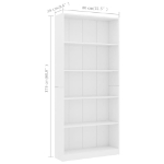 Libreria a 5 Ripiani Bianca 80x24x175 cm in Legno Multistrato