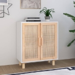 Credenza Bianca 60x30x70 cm Legno Massello Pino Rattan Naturale