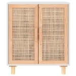 Credenza Bianca 60x30x70 cm Legno Massello Pino Rattan Naturale