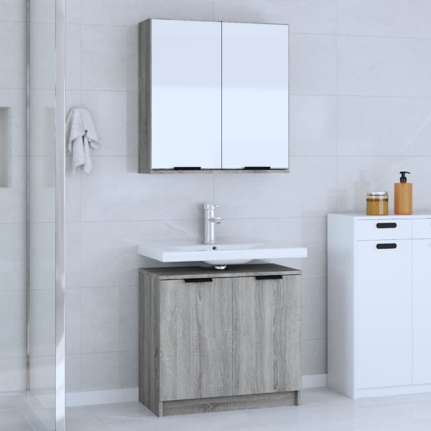 Set di Mobili da Bagno 2 pz Grigio Sonoma in Legno Multistrato