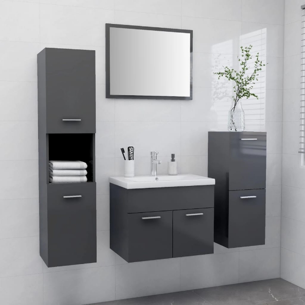 Set Mobili da Bagno Grigio Lucido in Truciolato