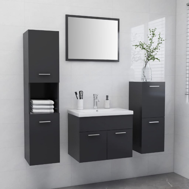Set Mobili da Bagno Grigio Lucido in Truciolato