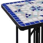 Tavolino di Servizio con Mosaico Blu e Bianco in Ceramica