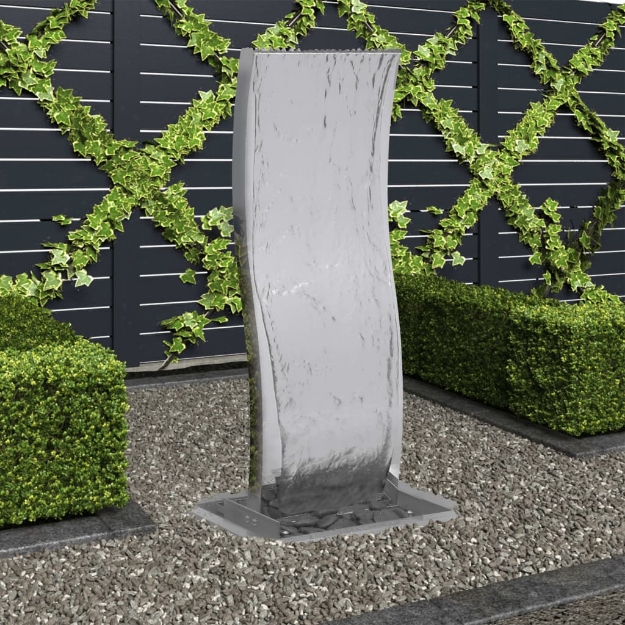 Fontana da Giardino con Pompa in Acciaio Inox 90 cm Curvo