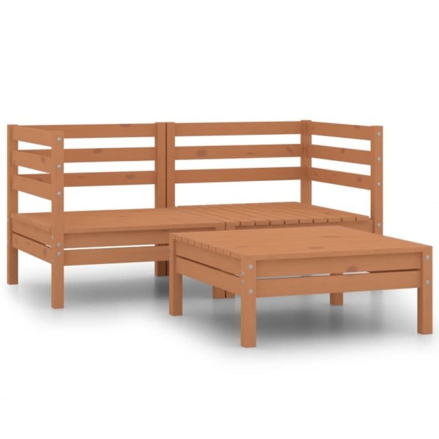 Set Divani da Giardino 3 pz Miele in Legno Massello di Pino