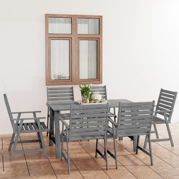 Set Pranzo da Giardino 7 pz in Legno Massello di Acacia Grigio