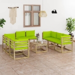 Set Divani da Giardino 9pz con Cuscini Legno di Pino Impregnato