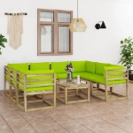 Set Divani da Giardino 9pz con Cuscini Legno di Pino Impregnato