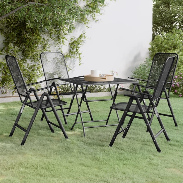 Set da Pranzo per Giardino 5pz Rete Metallica Espansa Antracite