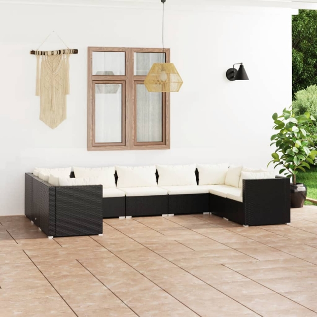 Set Divani da Giardino 9 pz con Cuscini in Polyrattan Nero