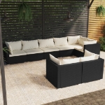 Set Divani da Giardino 8 pz con Cuscini in Polyrattan Nero