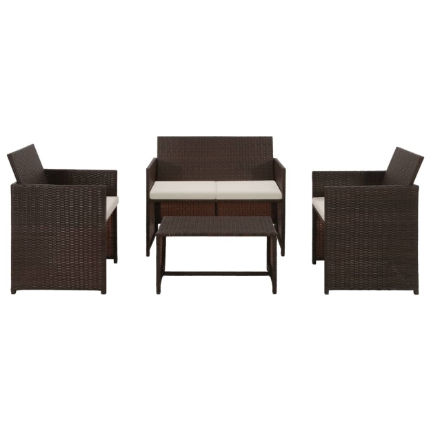 Set Divani da Giardino 4 pz con Cuscini in Polyrattan Marrone