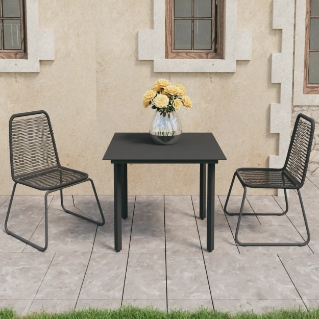 Set da Pranzo da Giardino 3 pz in Rattan PVC Nero