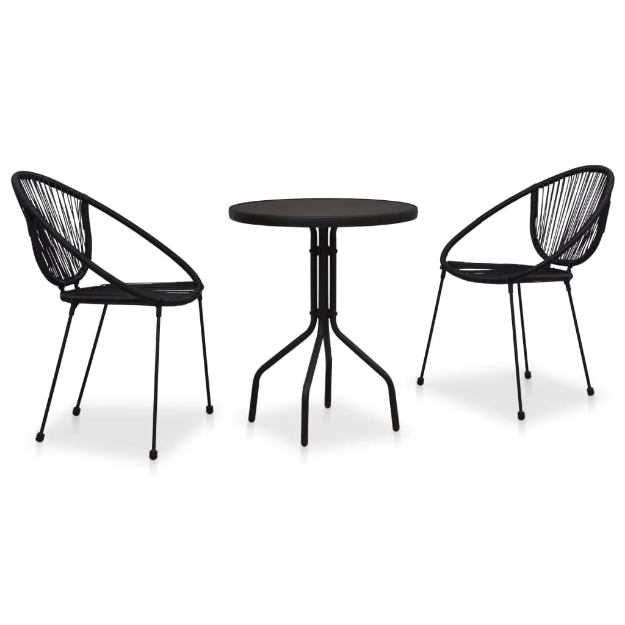 Set da Bistrot 3 pz in Rattan PVC Nero