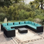 Set Divani da Giardino 11 pz con Cuscini in Polyrattan Nero