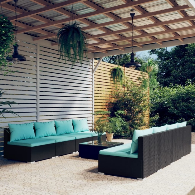 Set Divani da Giardino 9 pz con Cuscini in Polyrattan Nero