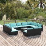 Set Divani da Giardino 12 pz con Cuscini in Polyrattan Nero