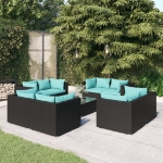 Set Divani da Giardino 9 pz con Cuscini in Polyrattan Nero